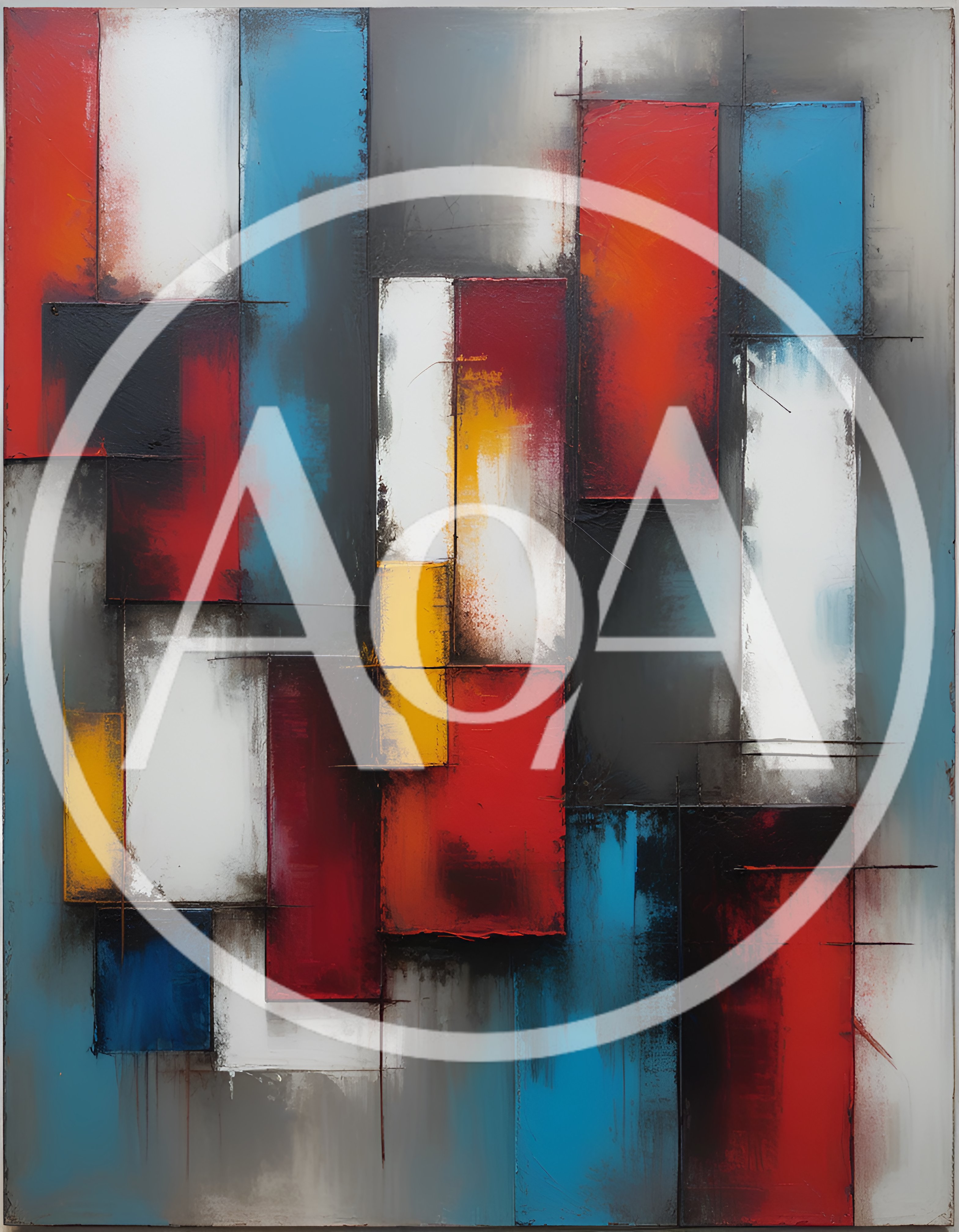 Abstract Geometric Oil Painting With Bold Primary Colors