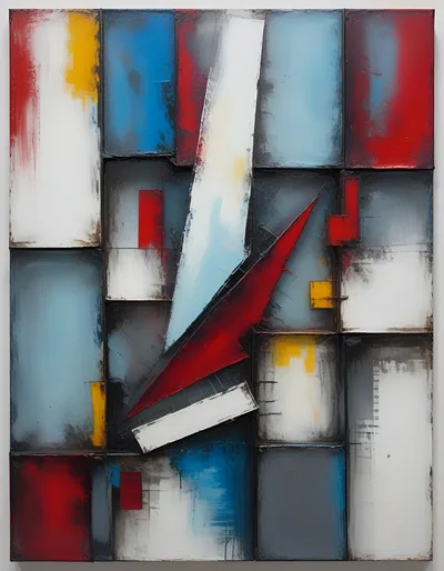 Abstract Geometric Painting With Bold Primary Colors