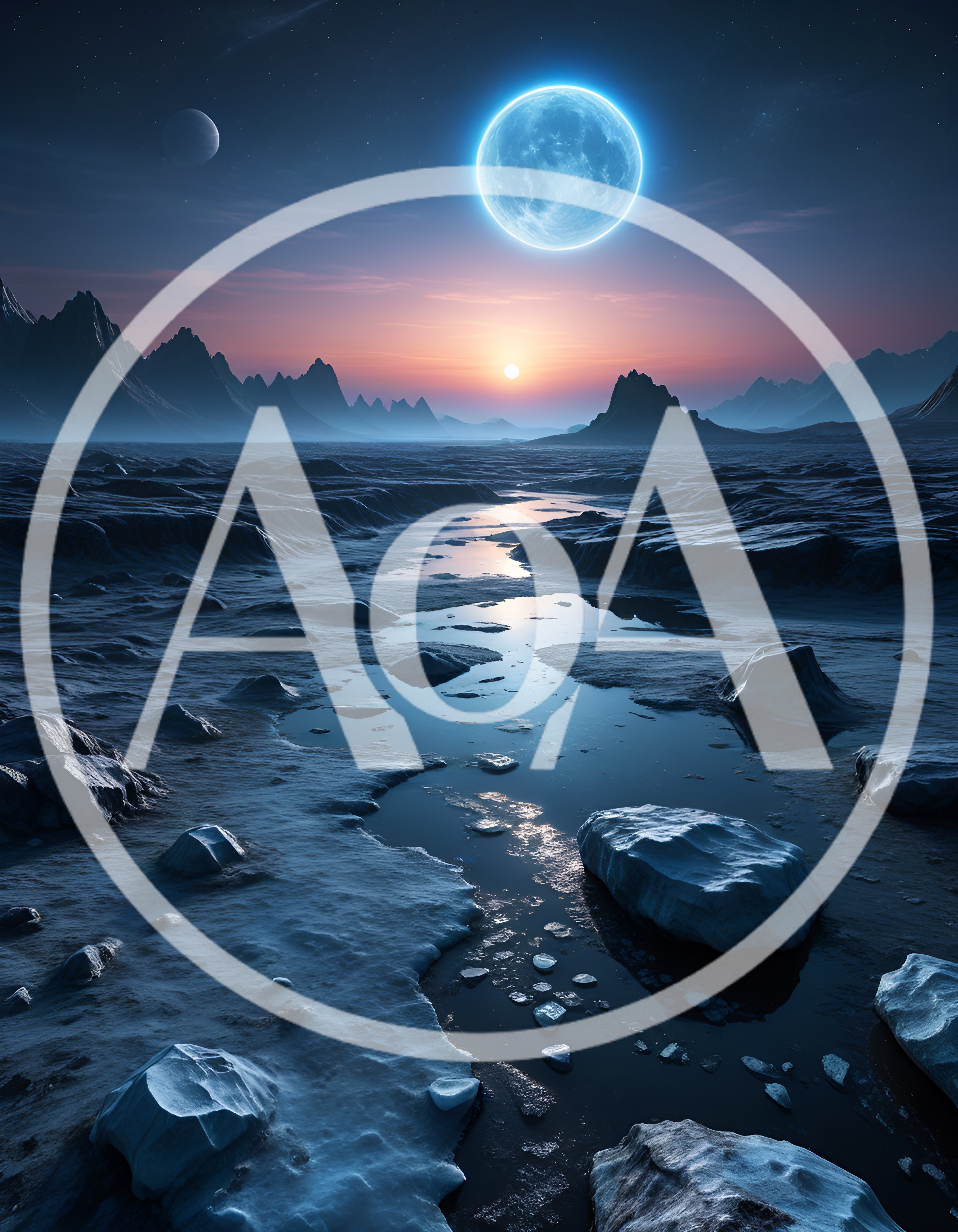 Surreal Alien Landscape With Glowing Moon And Sun