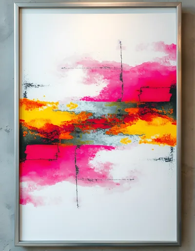 Abstract Painting With Vibrant Pink And Yellow Colors