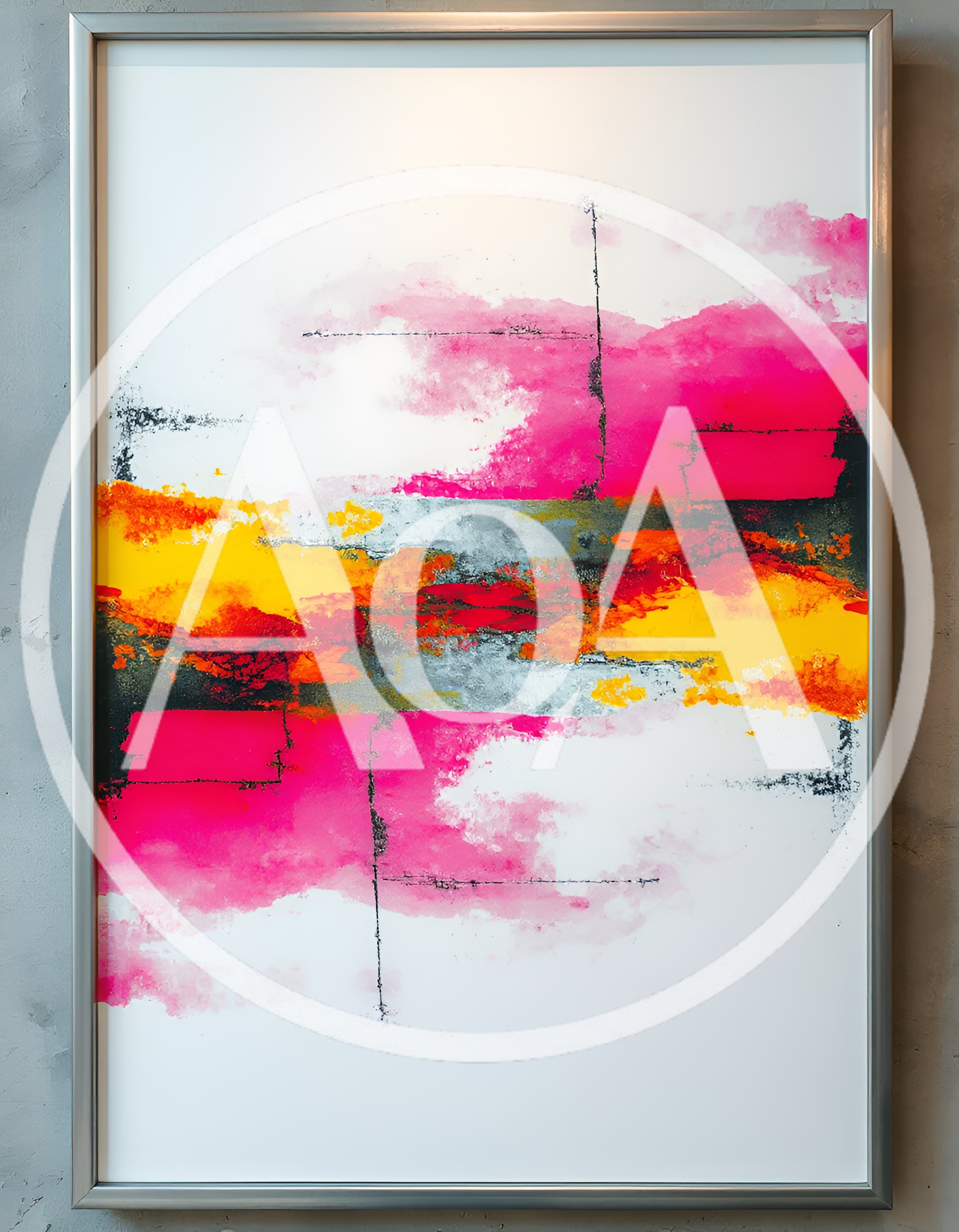 Abstract Painting With Vibrant Pink And Yellow Colors