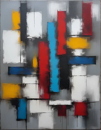 Abstract Geometric Oil Painting With Bold Primary Colors