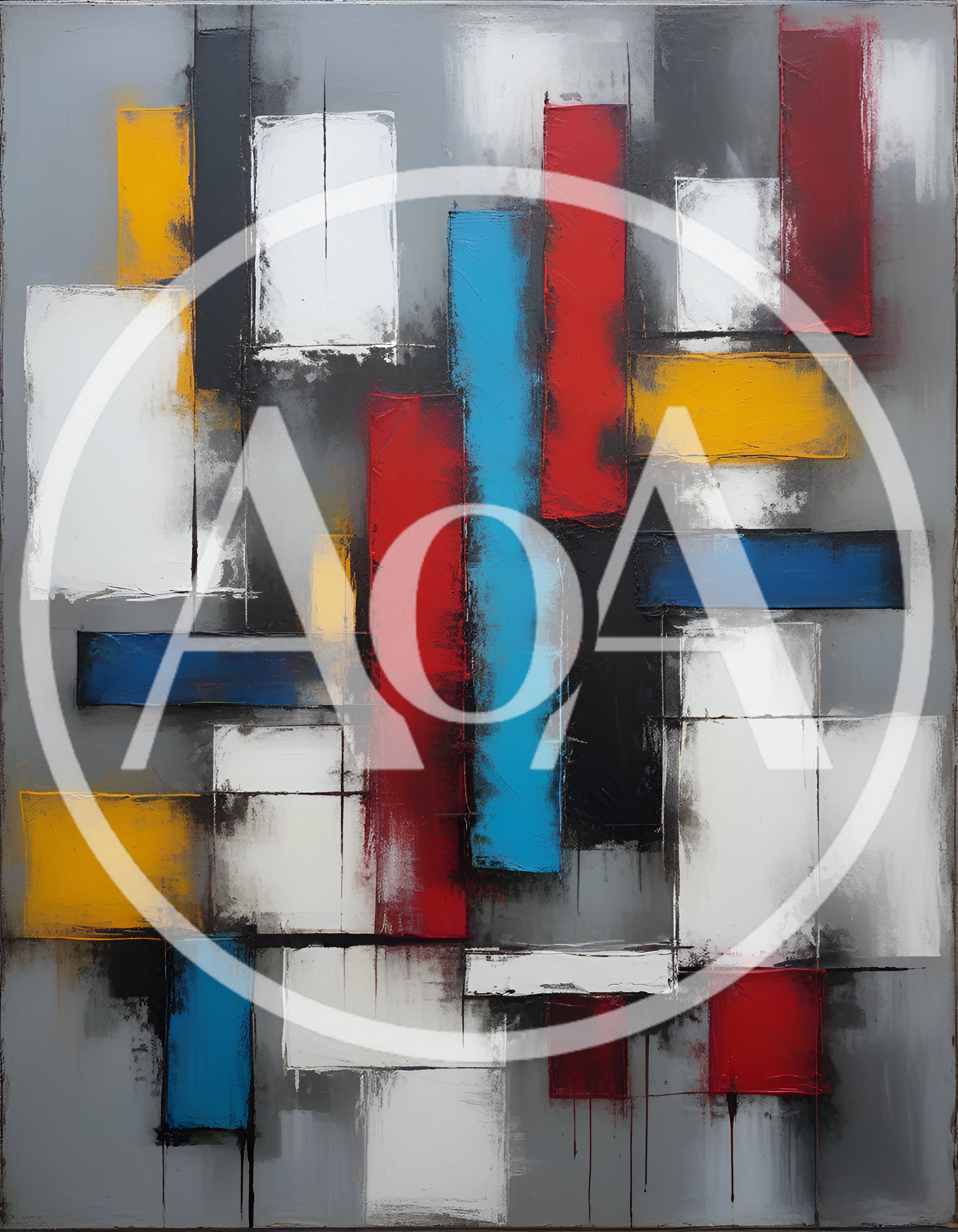 Abstract Geometric Oil Painting With Bold Primary Colors