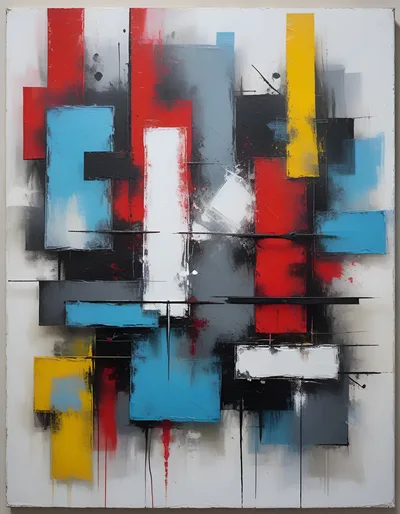 Abstract Geometric Painting With Bold Primary Colors
