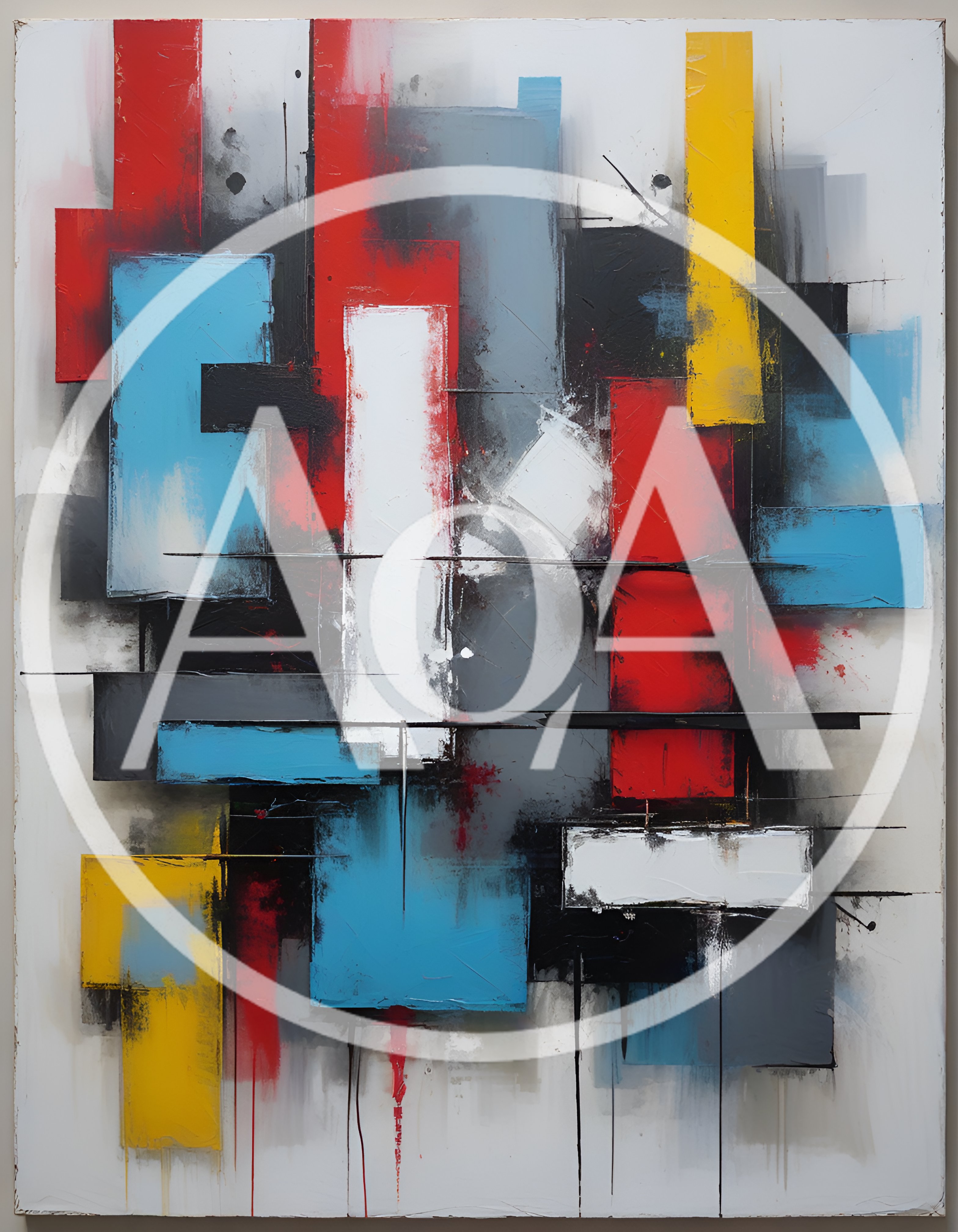 Abstract Geometric Painting With Bold Primary Colors