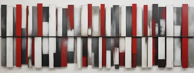 Abstract Wall Sculpture With Vertical Red White And Black Panels