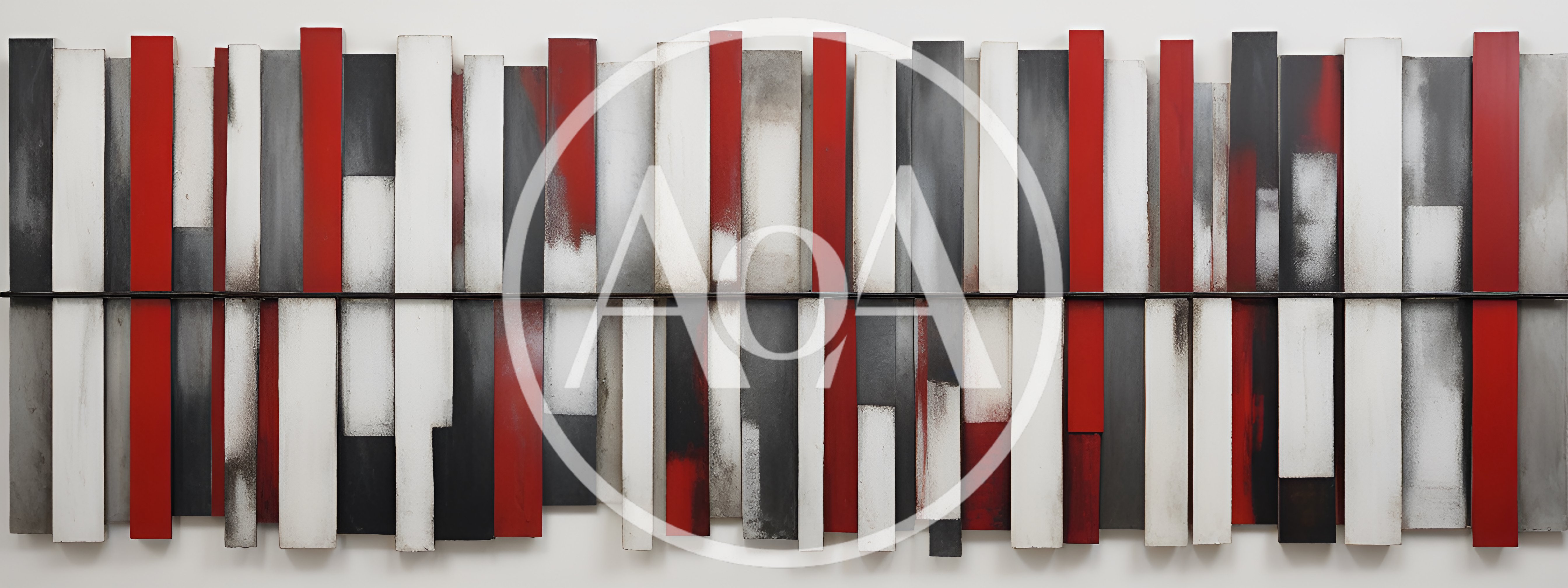 Abstract Wall Sculpture With Vertical Red White And Black Panels