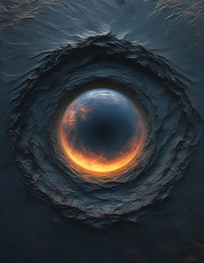 Abstract Glowing Sphere Within A Dark Textured Crater