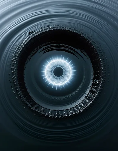 Abstract Glowing Eye Symbol In Dark Rippling Liquid
