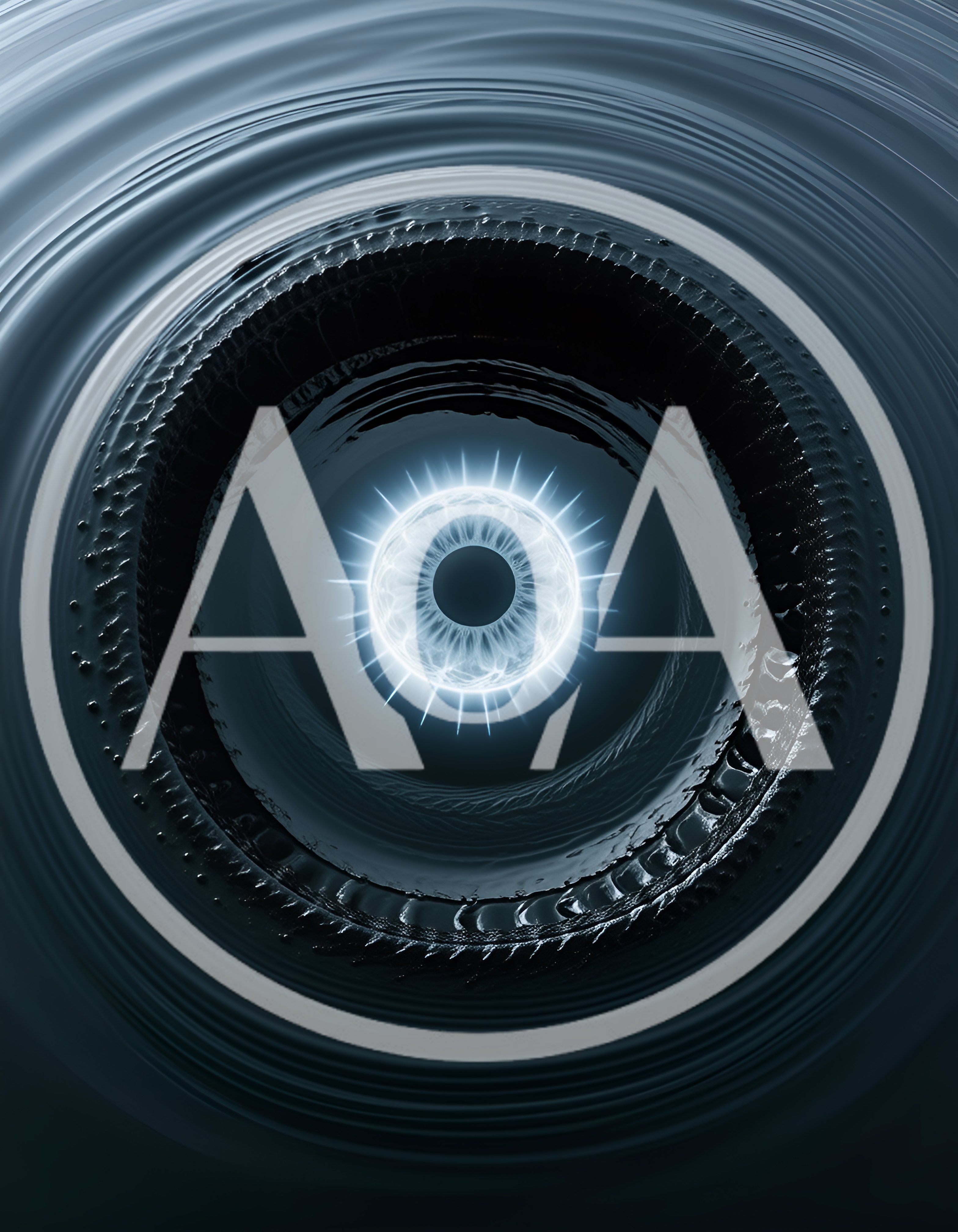 Abstract Glowing Eye Symbol In Dark Rippling Liquid