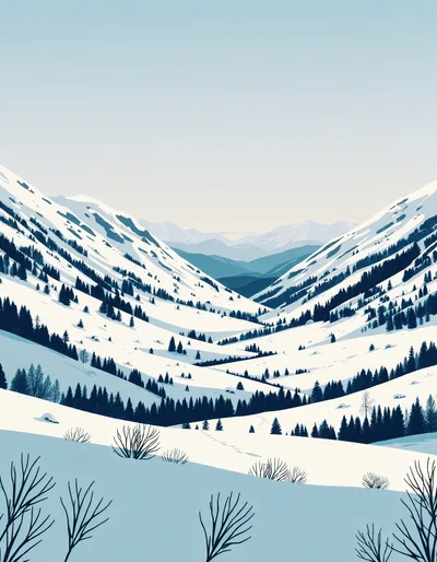 Snow Covered Mountain Valley Landscape
