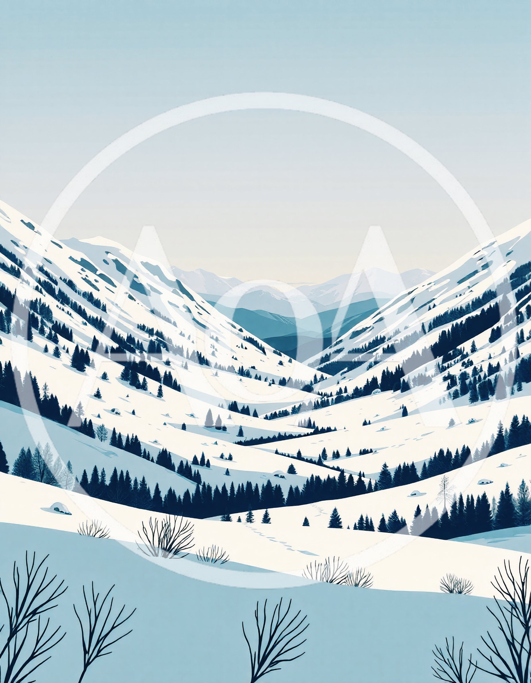 Snow Covered Mountain Valley Landscape