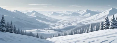 Panoramic View Of Snowy Mountain Valley Landscape
