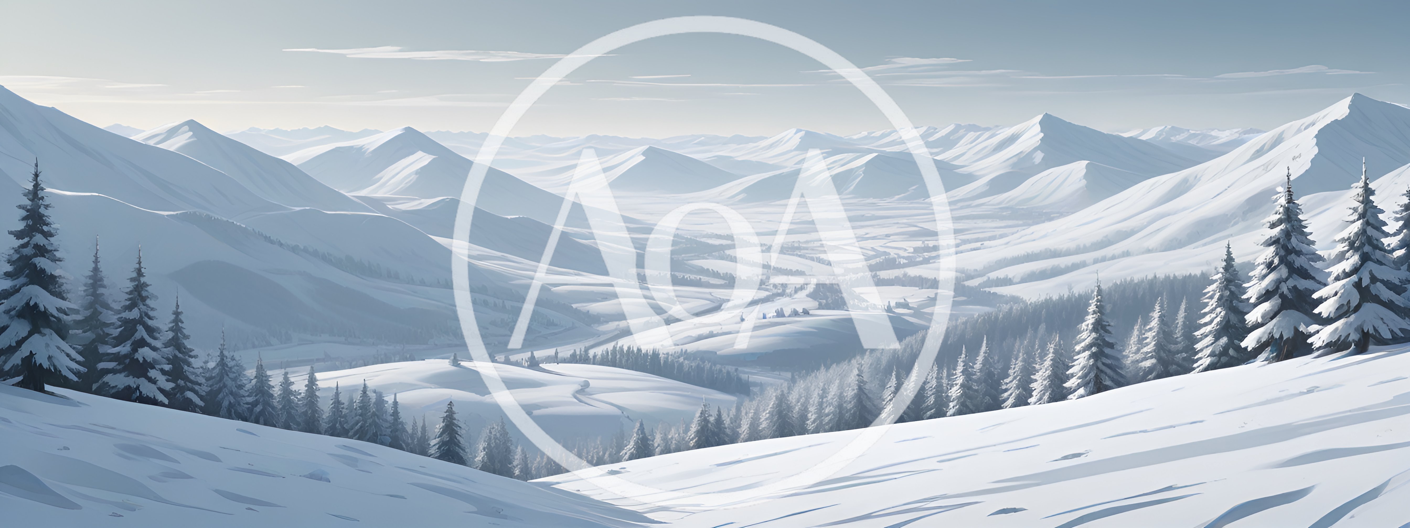 Panoramic View Of Snowy Mountain Valley Landscape