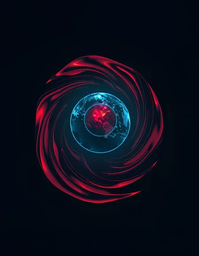 Abstract Earth Globe Surrounded By Red Swirling Energy
