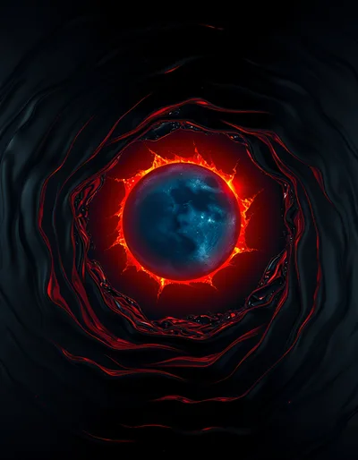Abstract Dark Sphere Surrounded By Glowing Red Liquid Vortex
