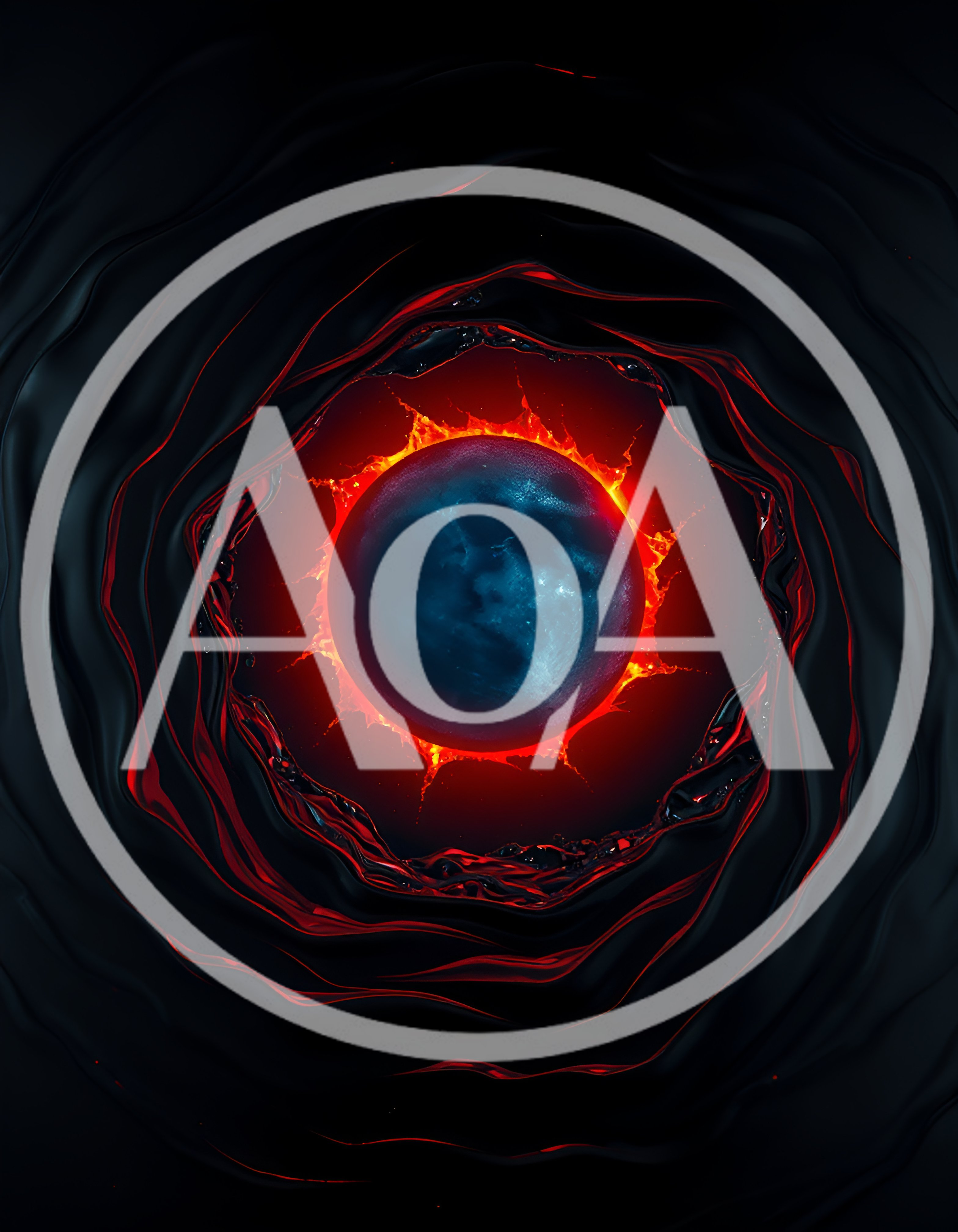 Abstract Dark Sphere Surrounded By Glowing Red Liquid Vortex