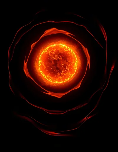 Glowing Fiery Sun With Concentric Energy Ripples