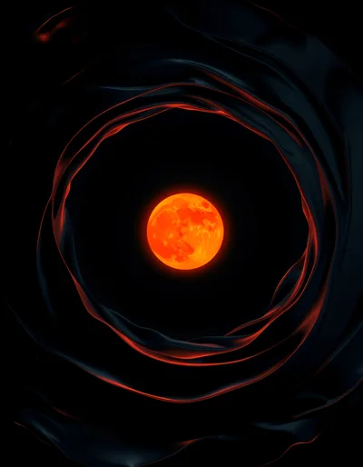 Glowing Orange Sphere Surrounded By Dark Abstract Waves