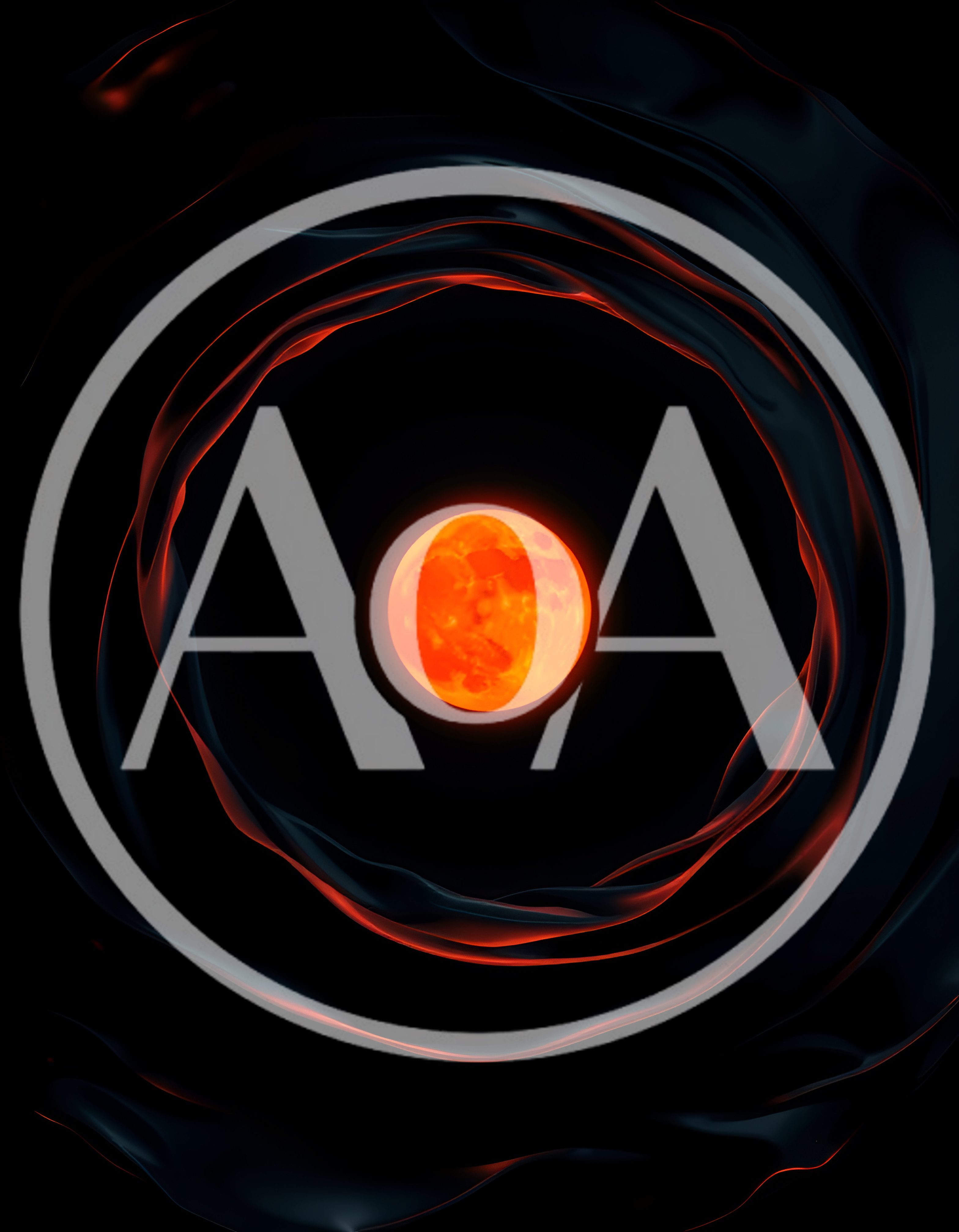Glowing Orange Sphere Surrounded By Dark Abstract Waves