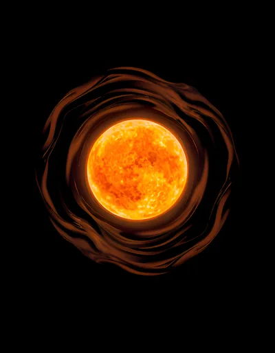 Glowing Abstract Sun Sphere With Swirling Dark Energy Rings