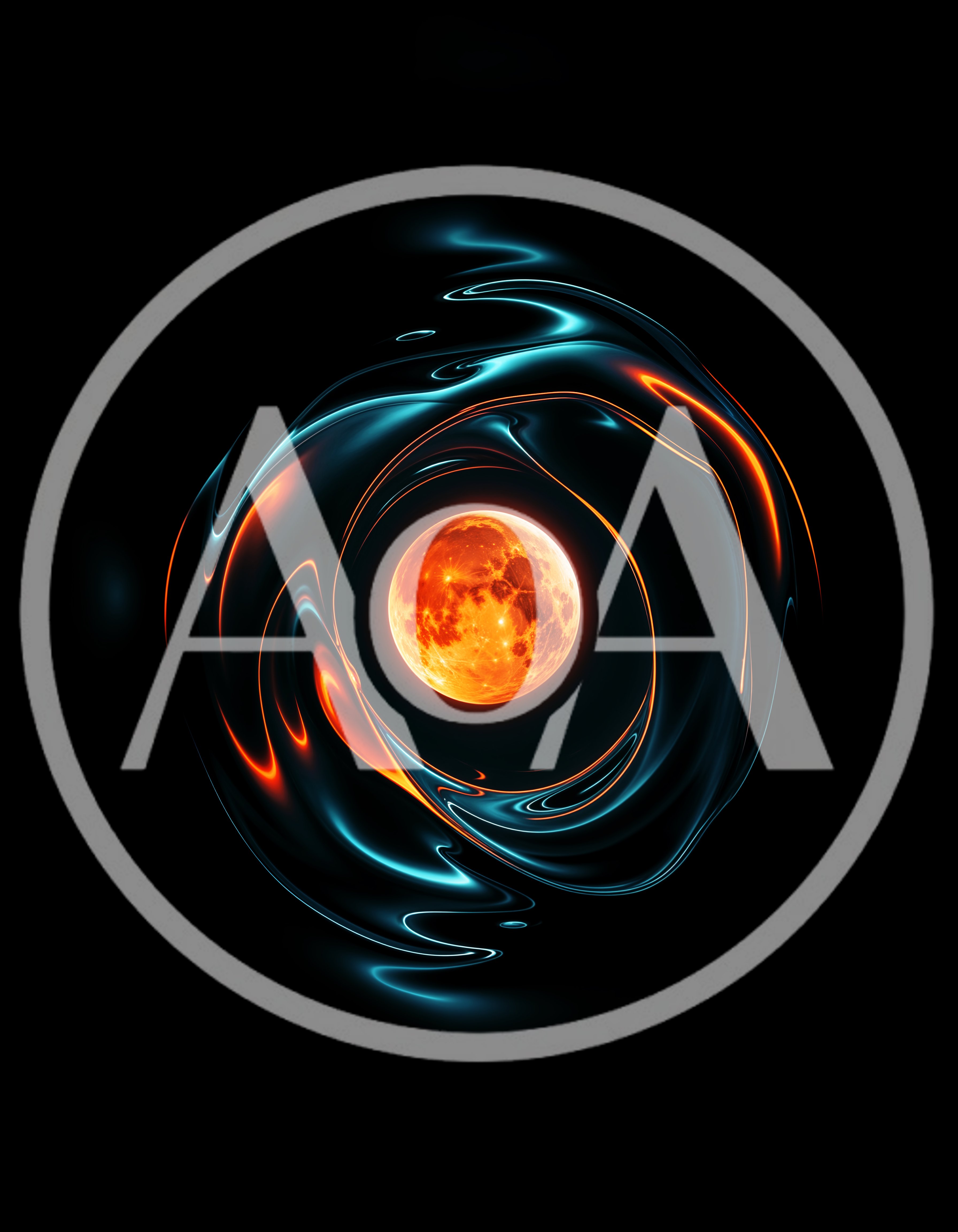Glowing Orange Moon Surrounded By Abstract Liquid Light Waves