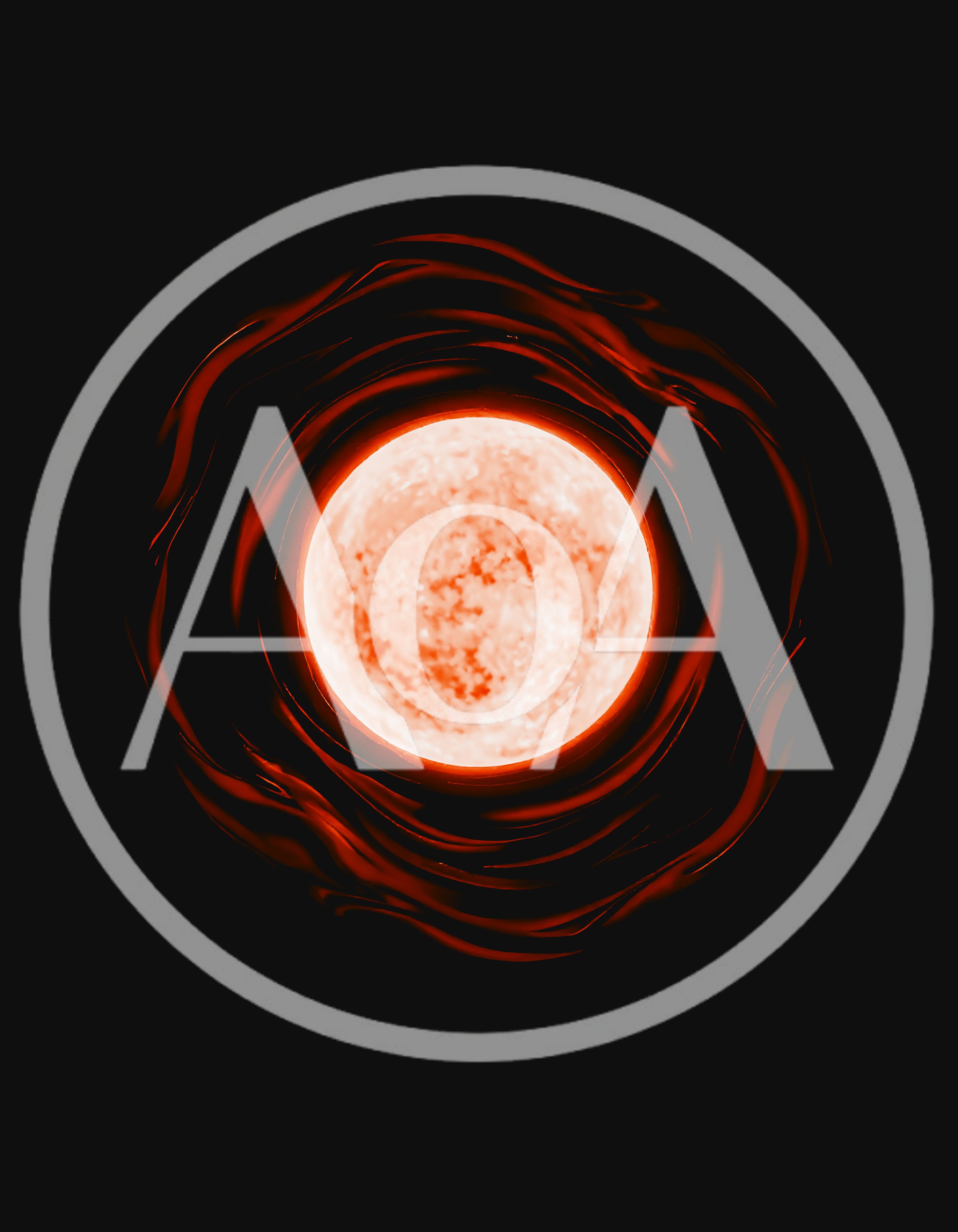 Glowing Red Moon With Abstract Liquid Energy Waves
