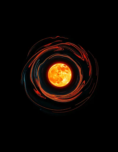 Glowing Orange Sun Surrounded By Swirling Dark Liquid Rings