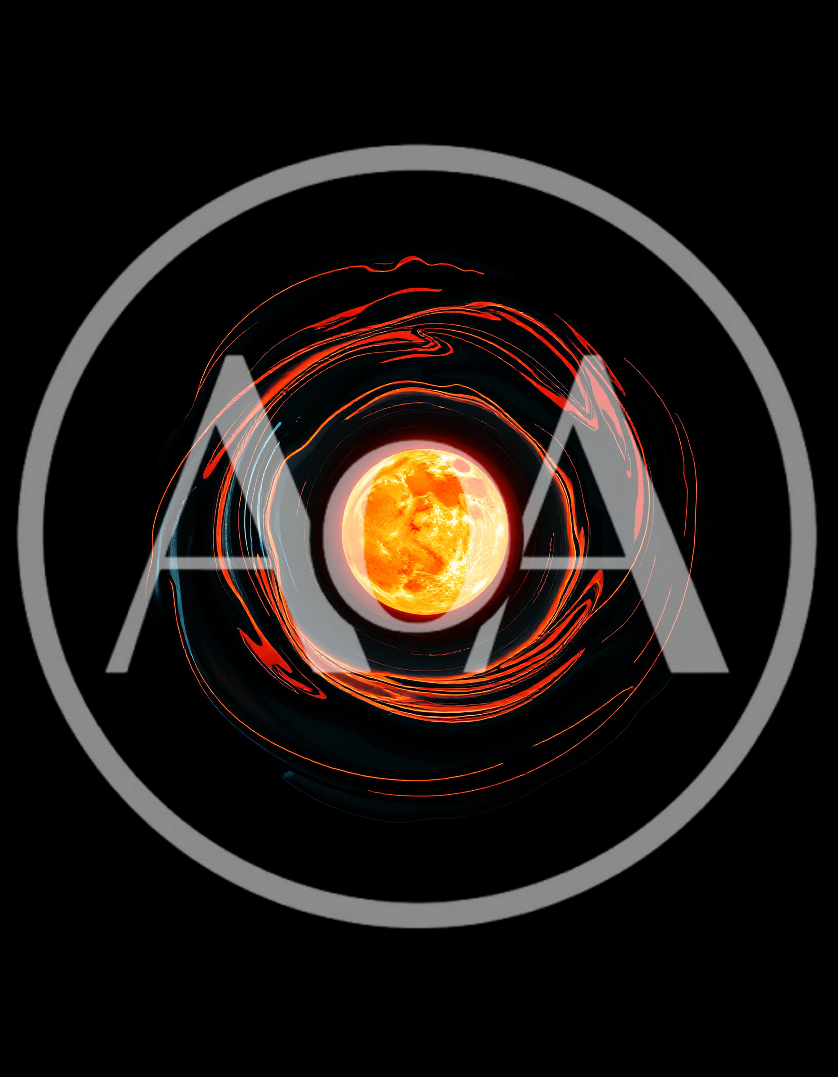 Glowing Orange Sun Surrounded By Swirling Dark Liquid Rings