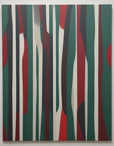 Abstract Painting With Vertical Red Green And White Stripes