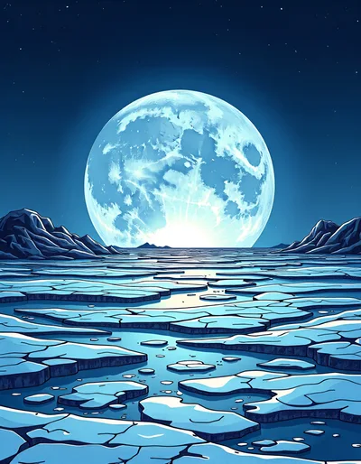 Full Moon Over Frozen Arctic Ice Landscape
