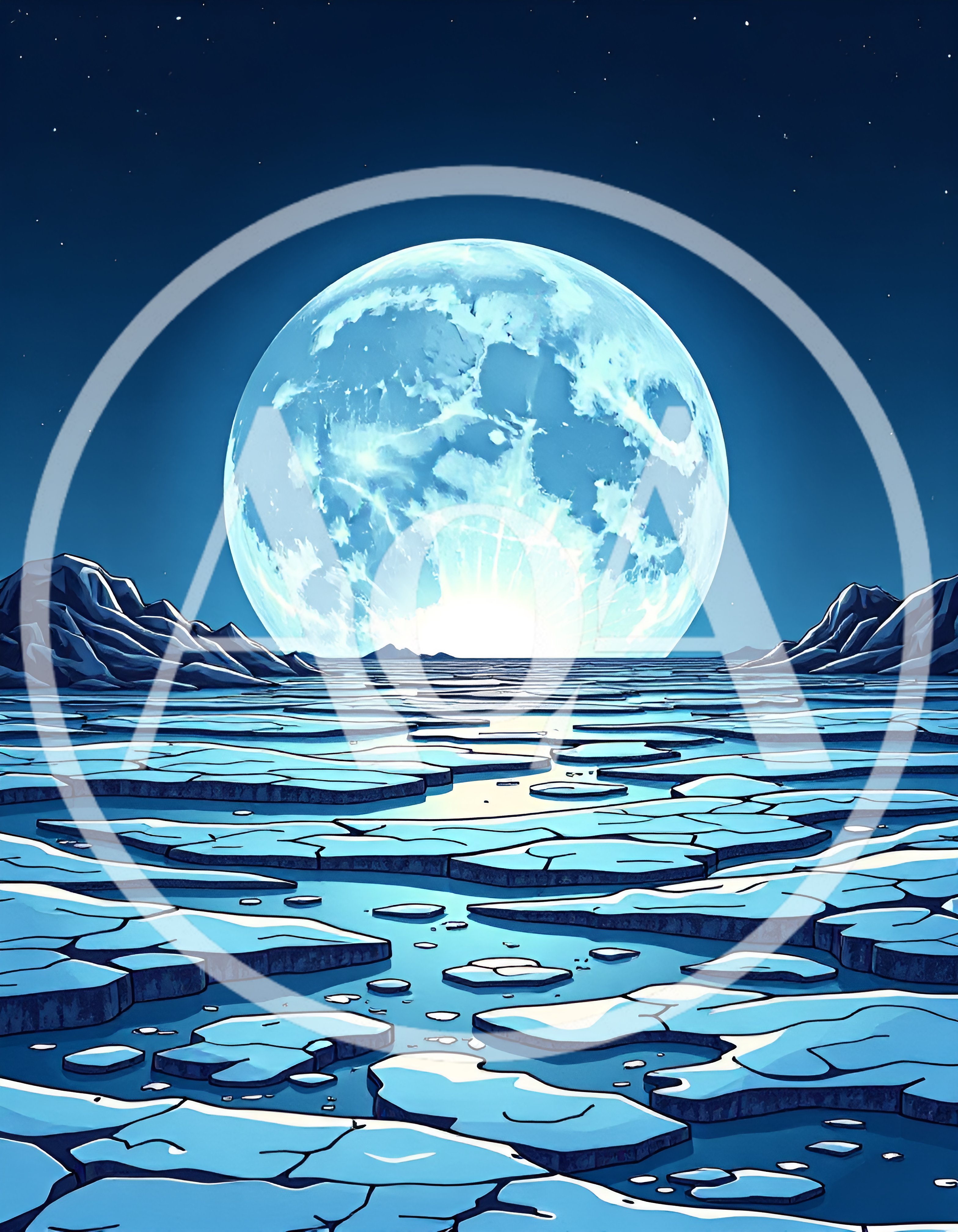 Full Moon Over Frozen Arctic Ice Landscape