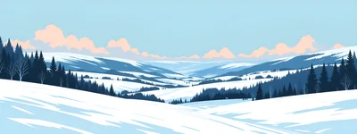 Winter Mountain Landscape With Snowy Hills And Pine Forest