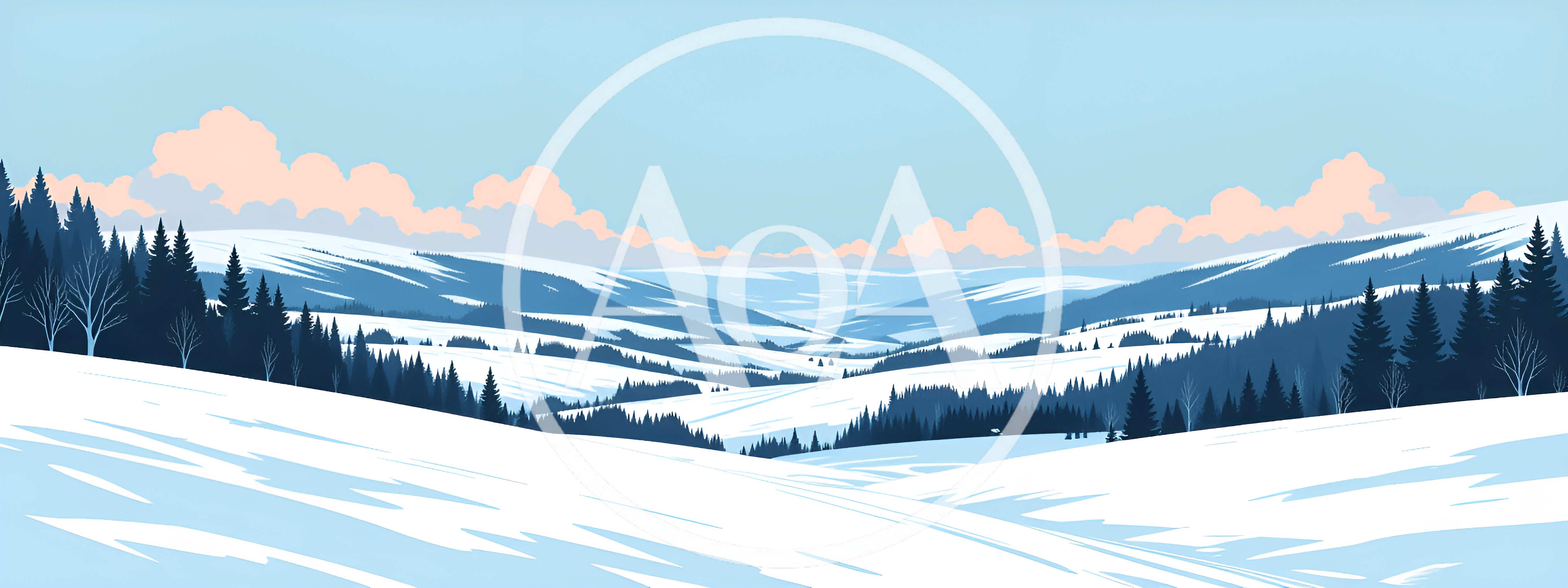 Winter Mountain Landscape With Snowy Hills And Pine Forest