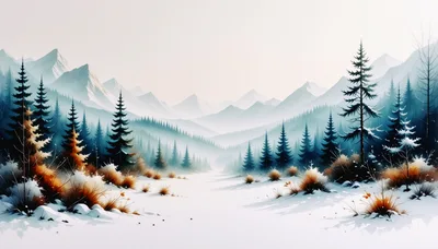 Winter Mountain Landscape With Pine Forest And Snow