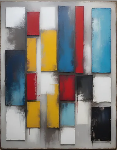 Abstract Geometric Painting With Textured Rectangular Blocks
