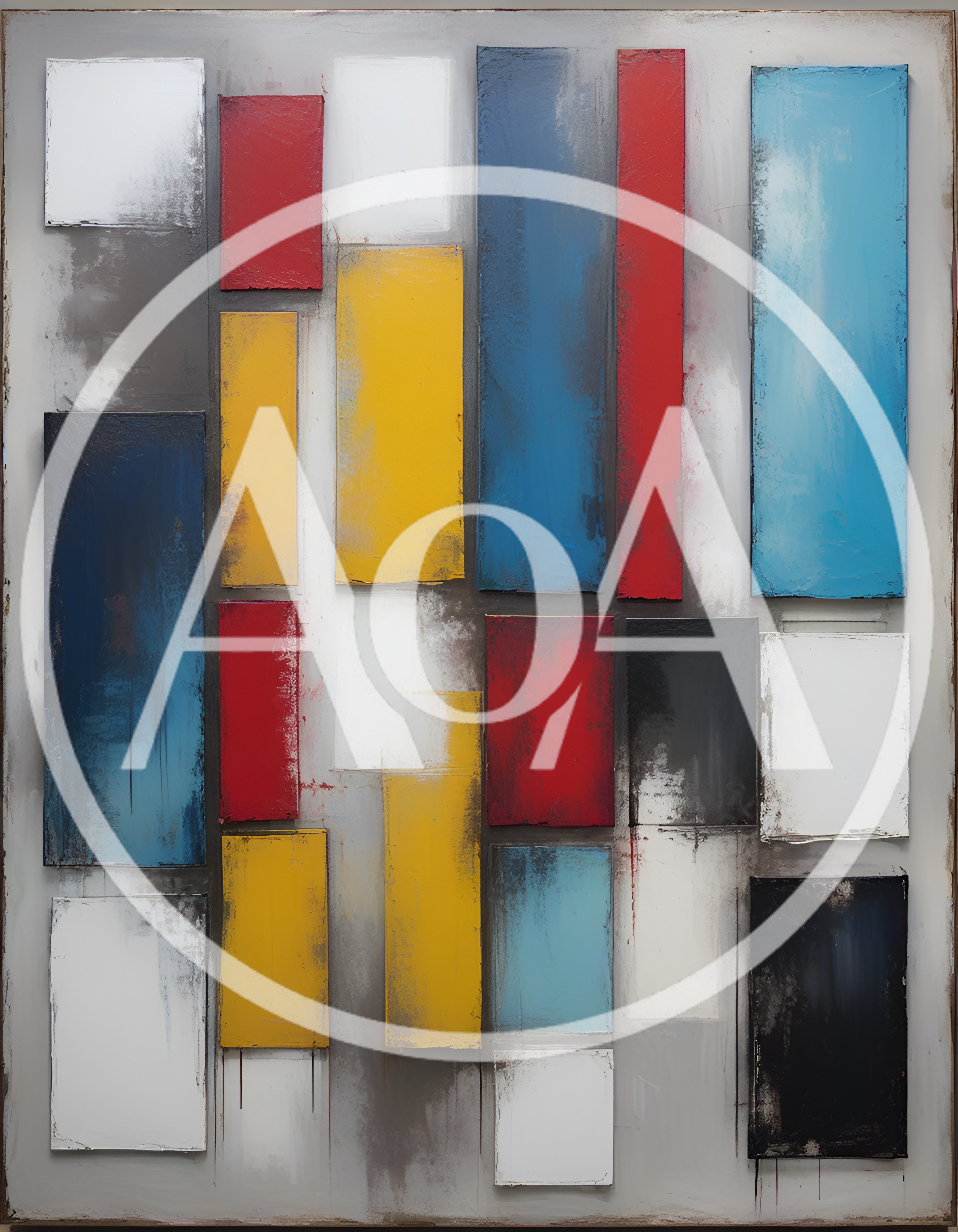 Abstract Geometric Painting With Textured Rectangular Blocks