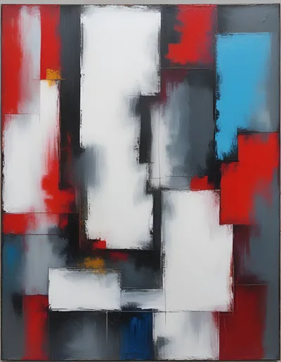Abstract Geometric Painting With Red White And Blue