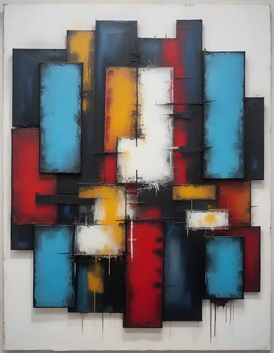 Abstract Geometric Oil Painting With Bold Primary Colors