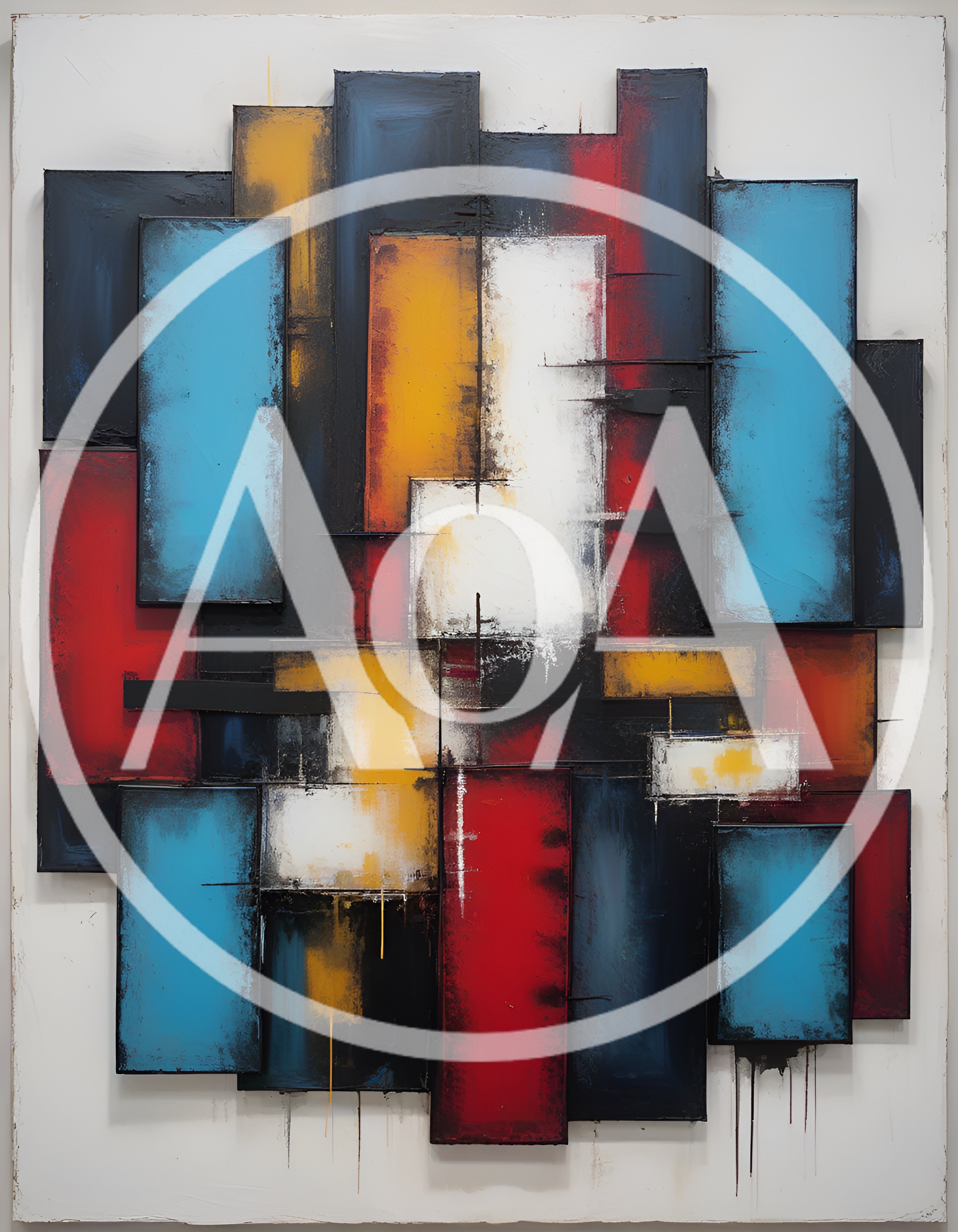 Abstract Geometric Oil Painting With Bold Primary Colors