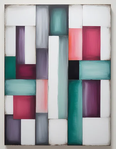 Abstract Geometric Painting With Rectangular Color Blocks