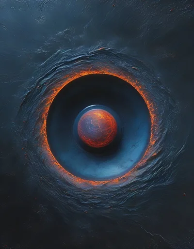 Abstract Glowing Planet Surrounded By Molten Lava Ring