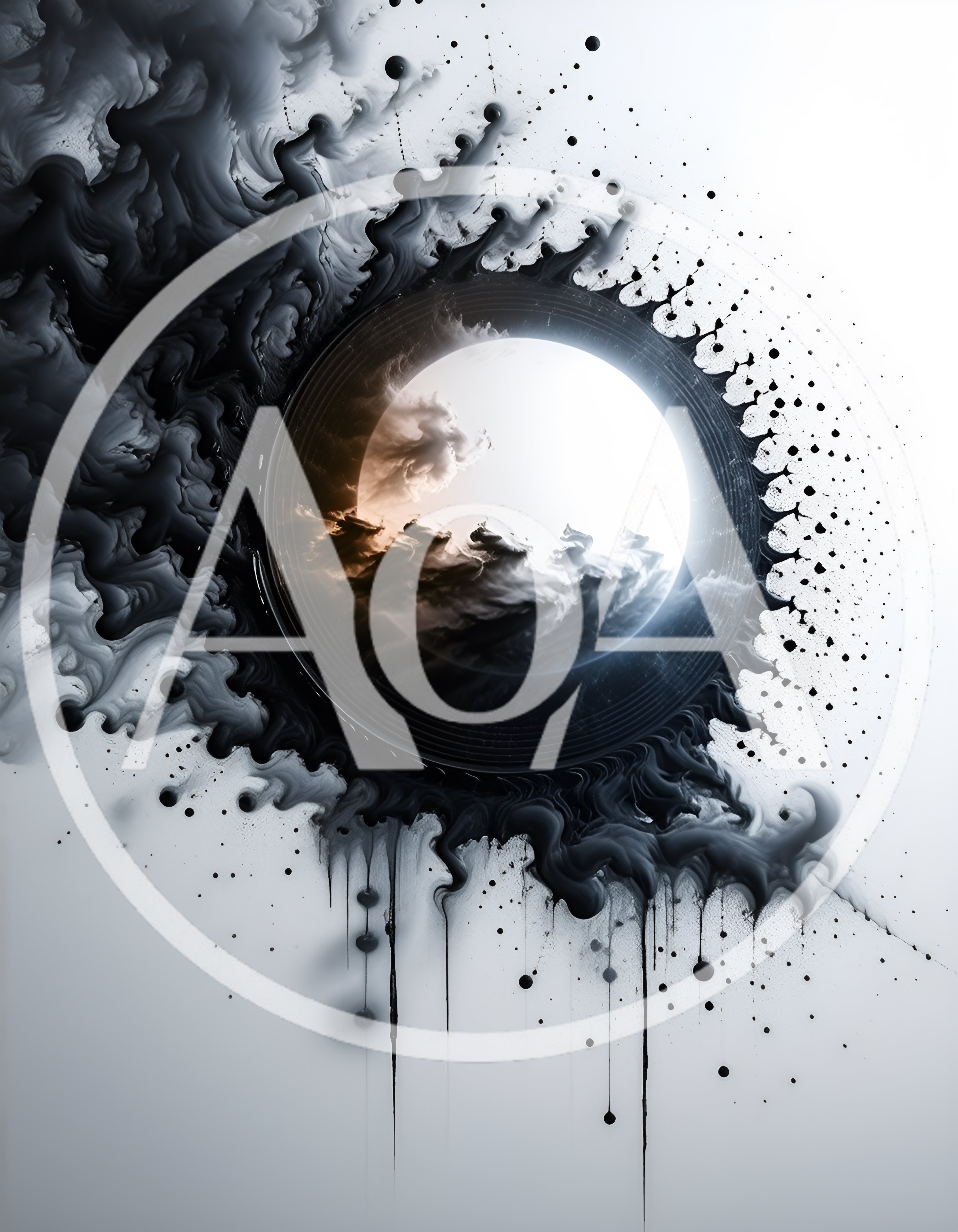 Abstract Circular Portal With Swirling Black Ink Clouds