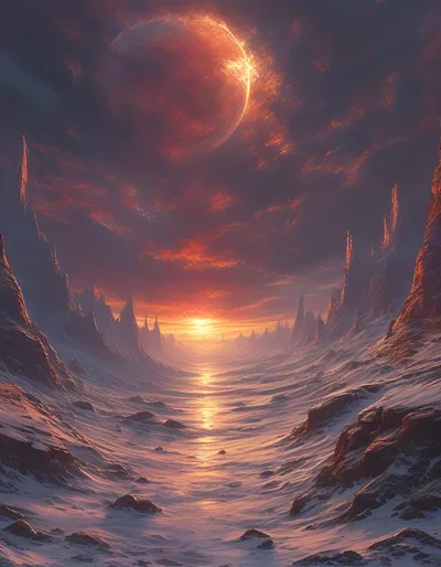 Surreal Alien Landscape With Glowing Celestial Body