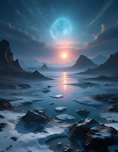 Surreal Alien Landscape With Twin Celestial Bodies