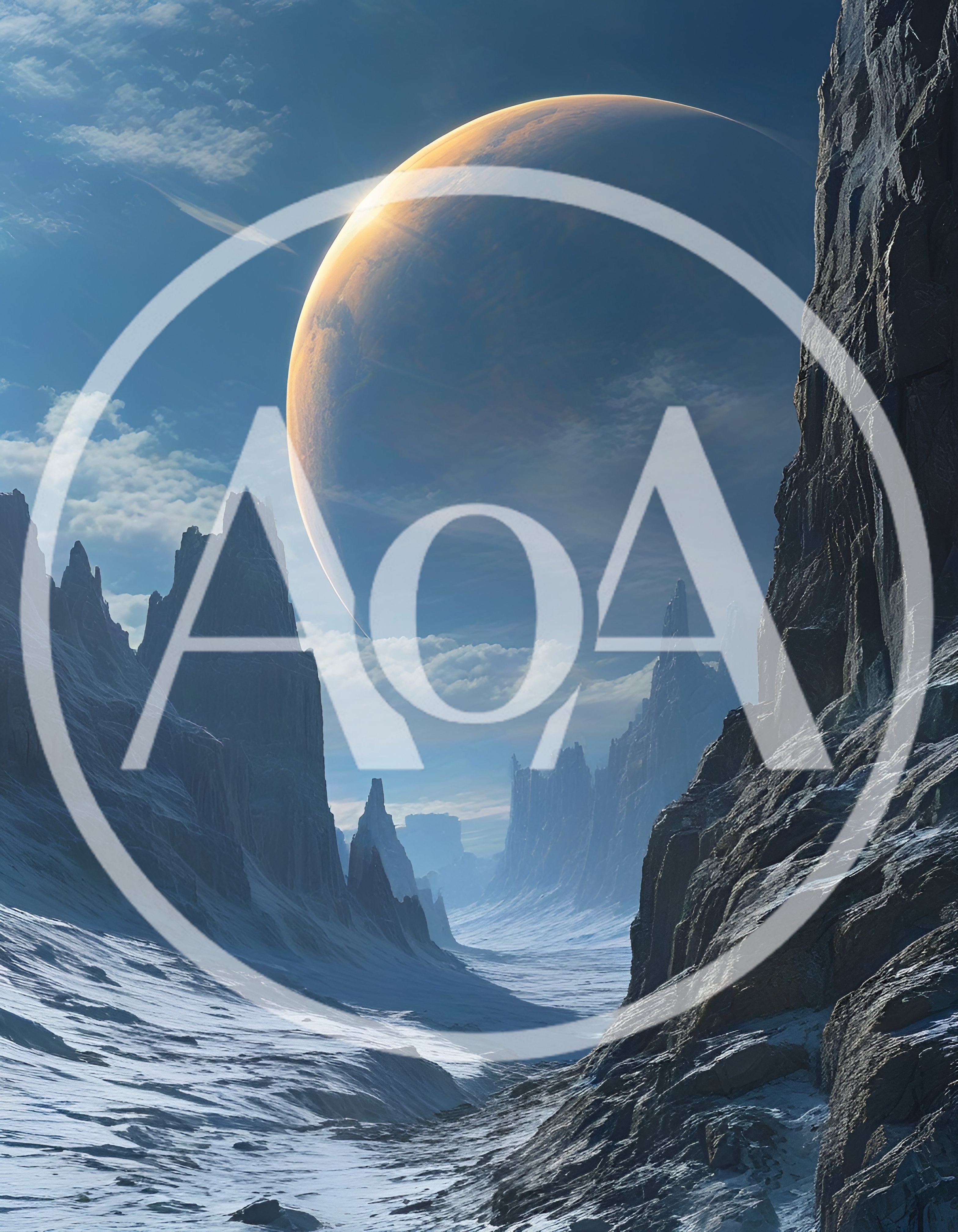 Alien Landscape With Massive Planet And Jagged Mountains