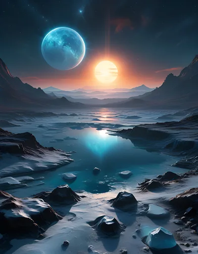 Surreal Alien Landscape With Twin Celestial Bodies