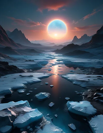 Surreal Alien Landscape With Glowing Celestial Body