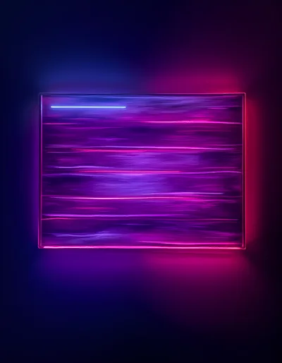 Abstract Neon Light Art Installation On Dark Wall
