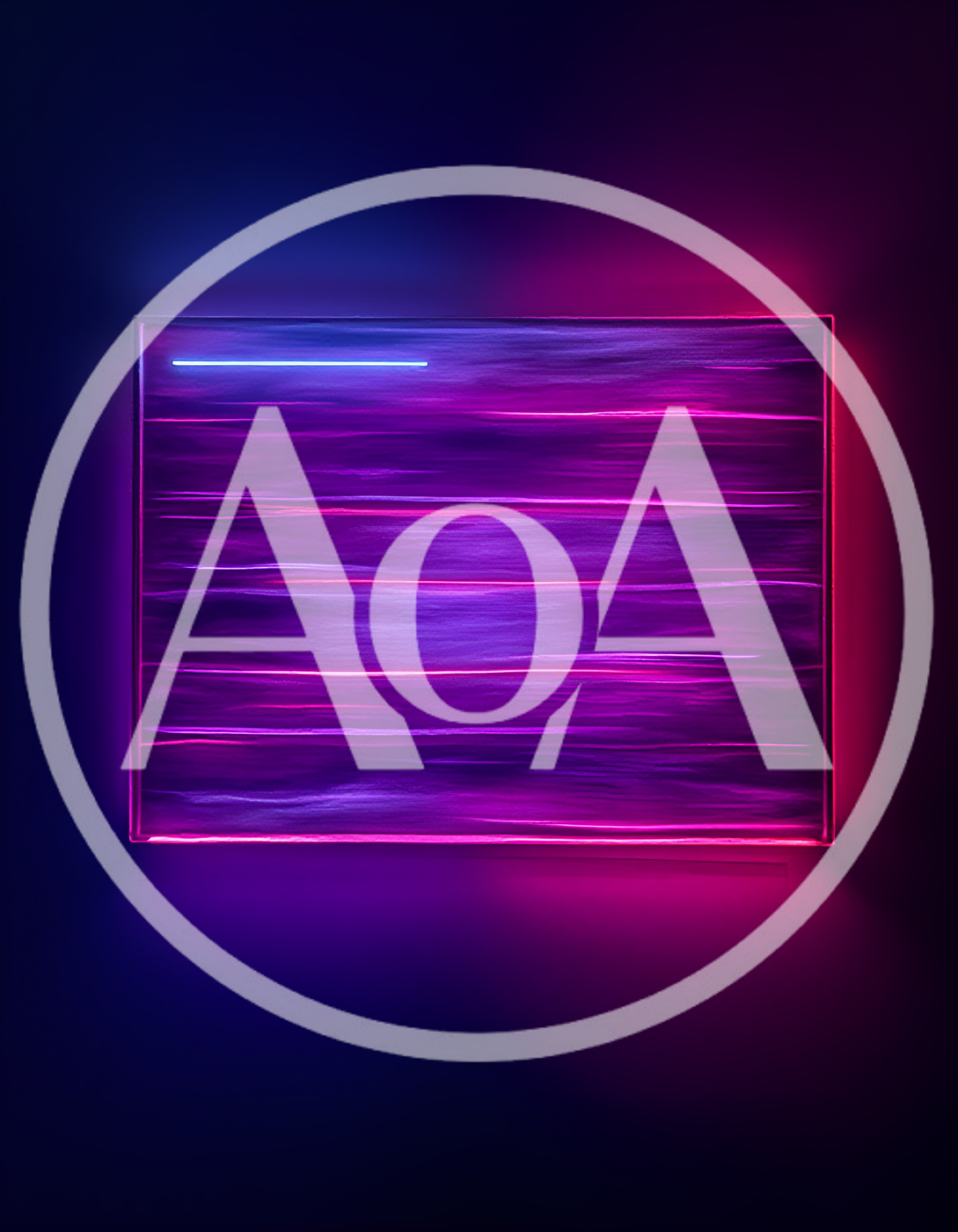 Abstract Neon Light Art Installation On Dark Wall